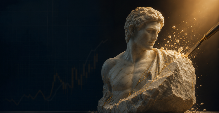 Chisel carving away rock to reveal a refined statue, symbolizing SOX control rationalization and risk-based compliance